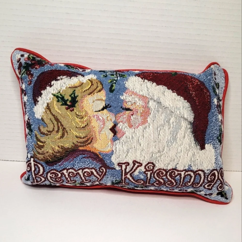 Berry Kissmas Tapestry Christmas Holiday Throw Pillow